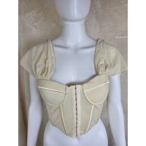 12th Tribe Cream Mesh Corset Top Off Shoulder Bustier Hook Eye Crop Top Medium